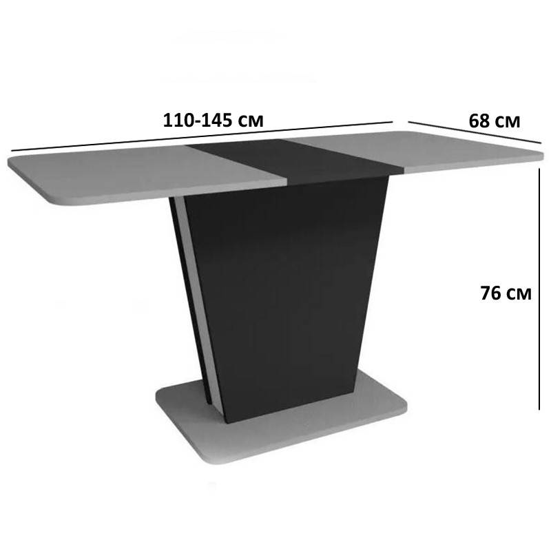 

Прямоугольный кухонный раздвижной стол Intarsio Cosmo 110-145x68см серый камень на одной ножке