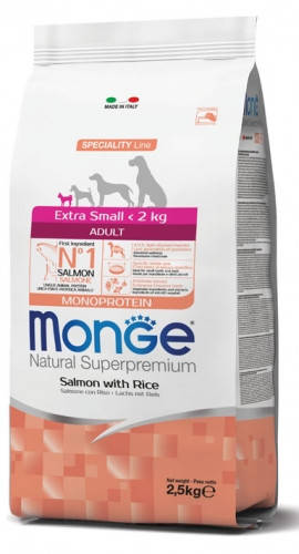 

MONGE DOG Extrasmall Adult лосось с рисом - 2,5 кг