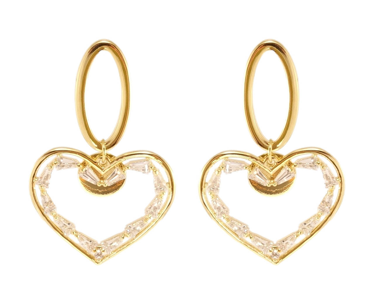 

Серьги Xuping QQMM Позолота 14K игла серебро 925 гвоздики (пусеты) "Сердечки с цирконием"