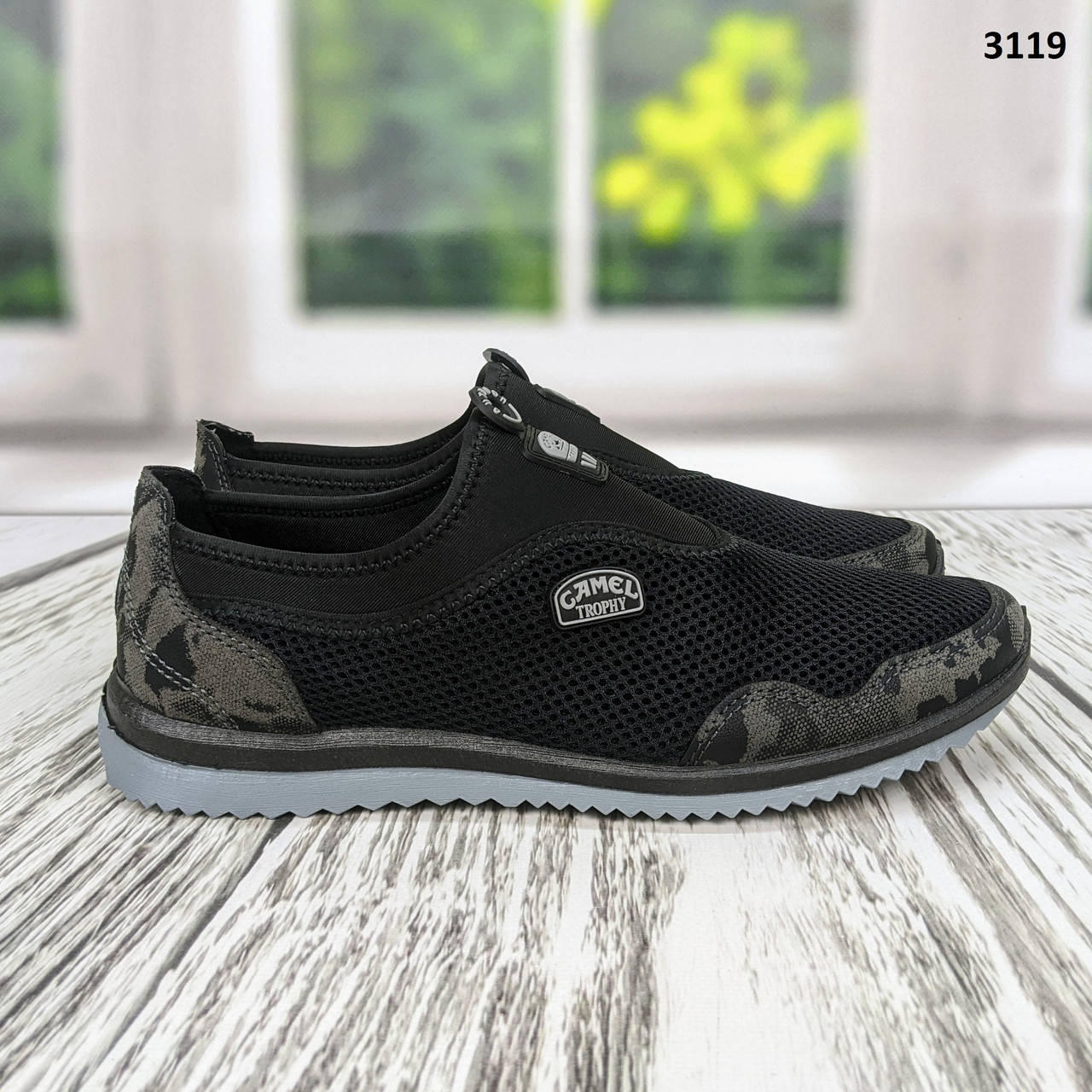 

Кроссовки мокасины мужские сетка черные с камуфляжем Dago Style, Черный