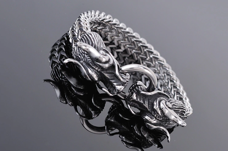 

Мужской большой браслет Дракон сталь 316L 22,5 см. 103 гр. Вечный