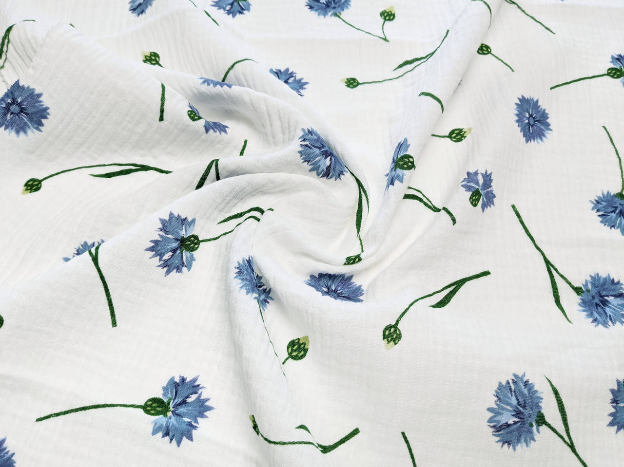 

Муслин рисунок васильки, белый
