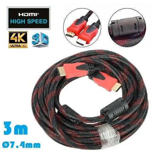 

Кабель HDMI на 3 метра для приставки, телевизора или пк, Черный