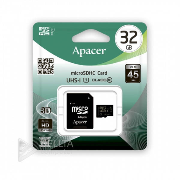 

Карта памяти MicroSD 32Gb Apacer (Class 10) + SD адаптер