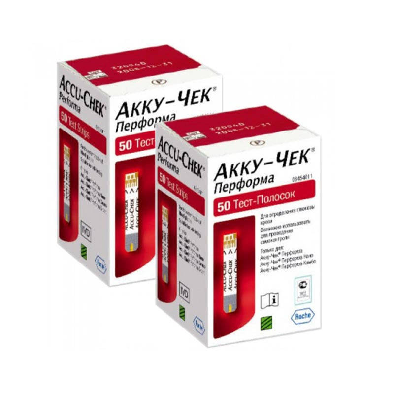 

Полоски Accu Chek Performa 100 шт (две упаковки полосок Акку Чек Перформа 50)