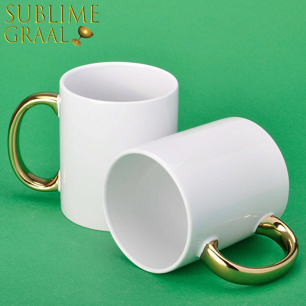 

Чашка для сублимации с золотой ручкой (белый)