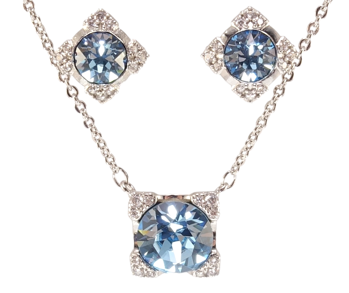 

Набор Xuping Родий с кр-ми Swarovski Серьги Кулон на цепочке "Кристаллы Aquamarine" длина 40-45см х 1мм