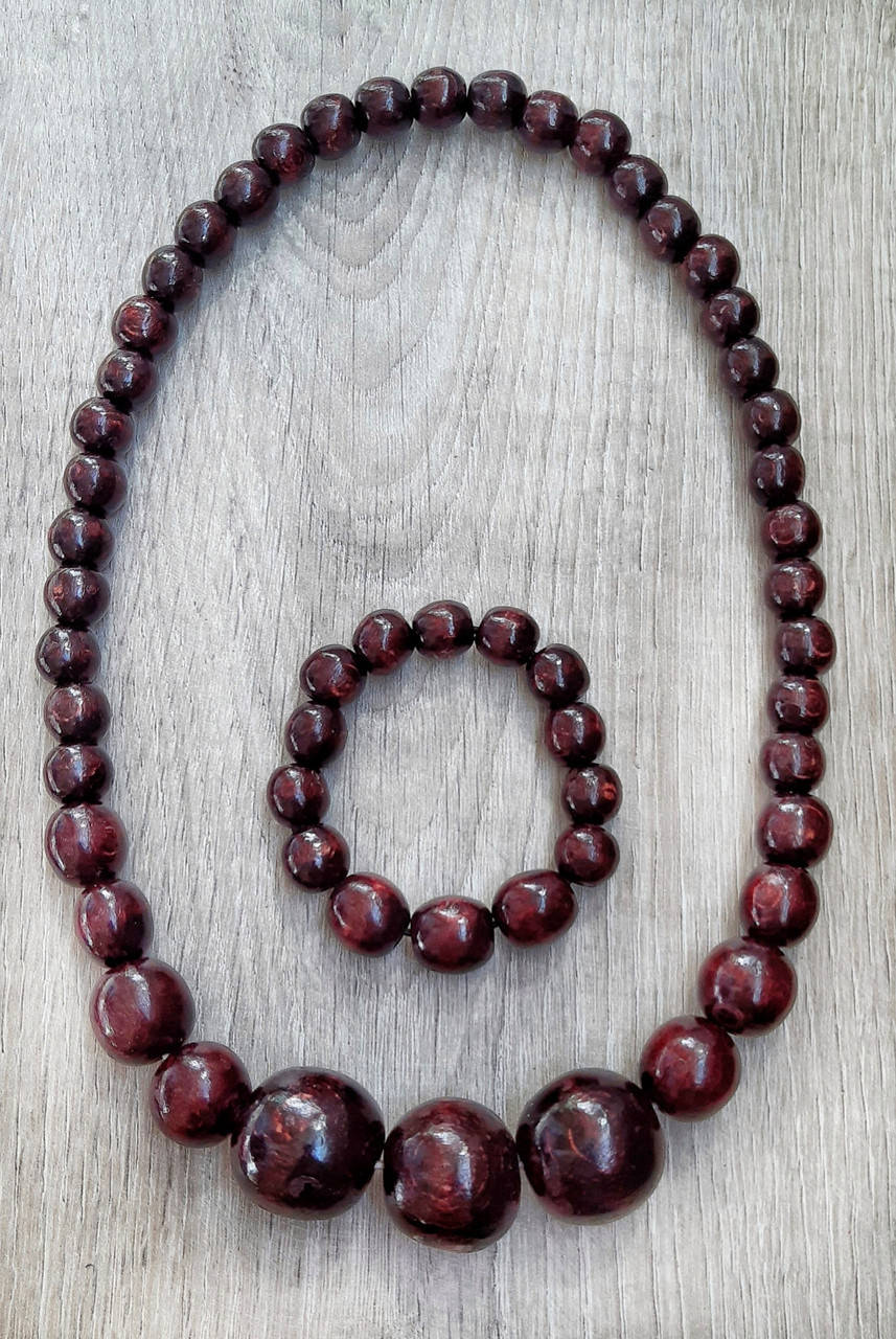 

Набір буси та браслет Бусинка. Темно-коричневі