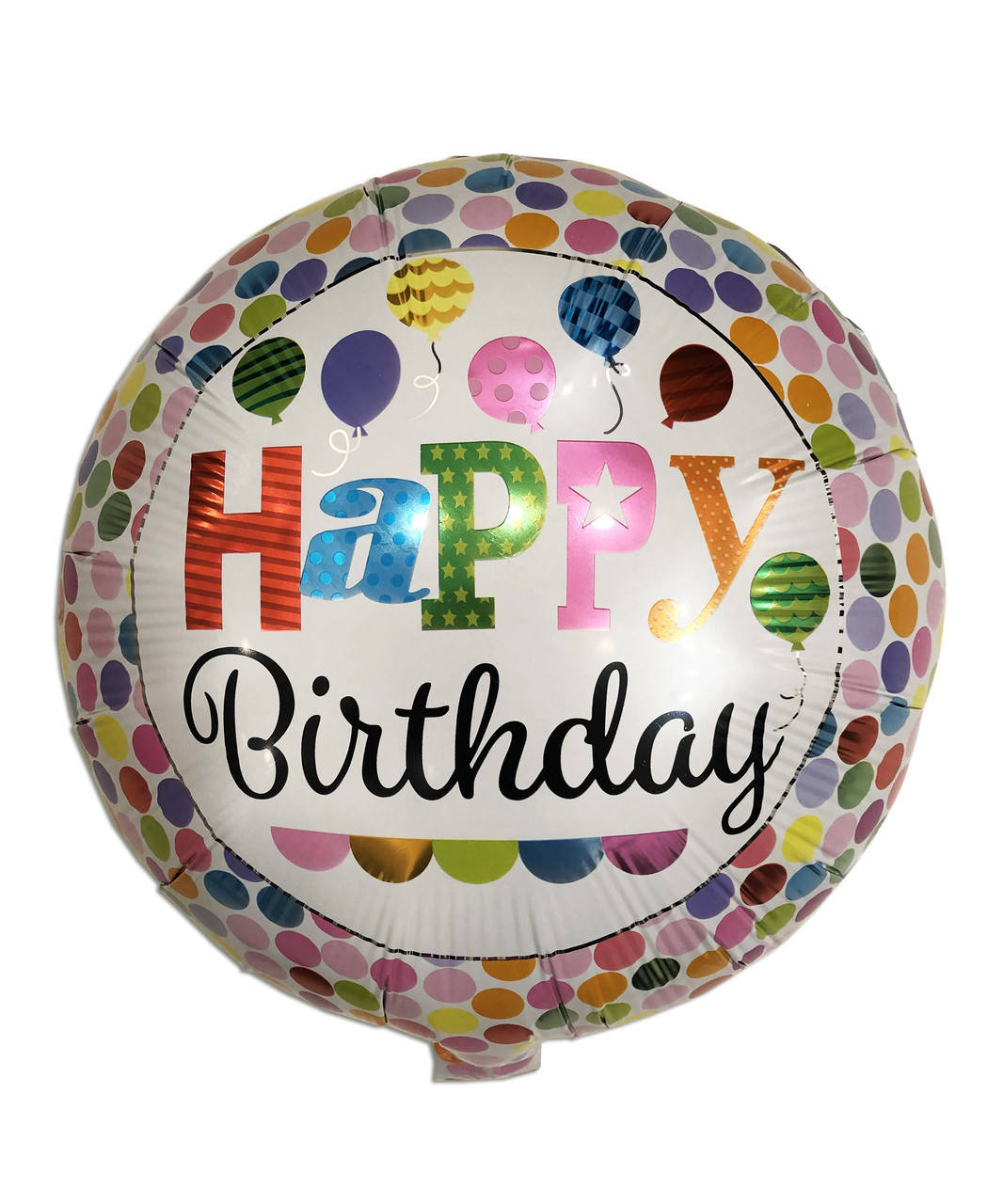 

Шар фольгированный круглый Happy Birthday горошек