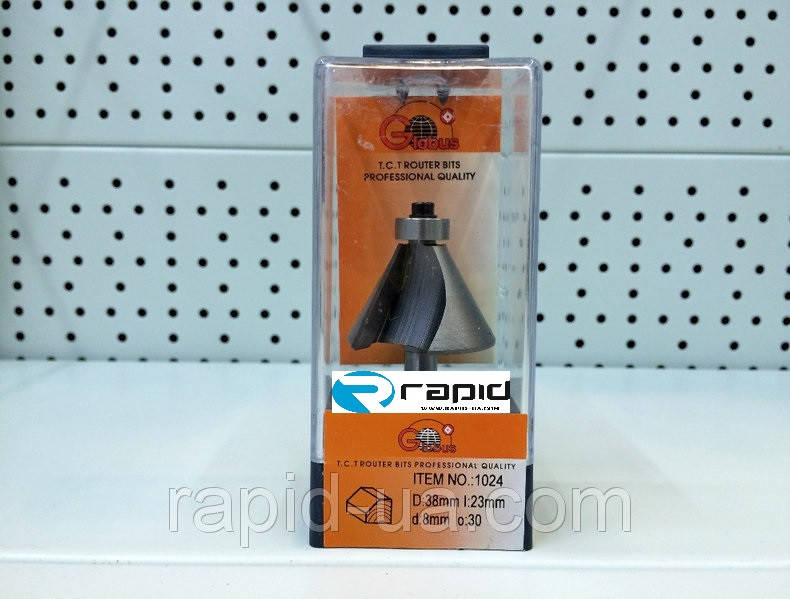 

Фреза ГЛОБУС 1024 D38 d8 h23 O30 кромочная конусная с нижним подшипником