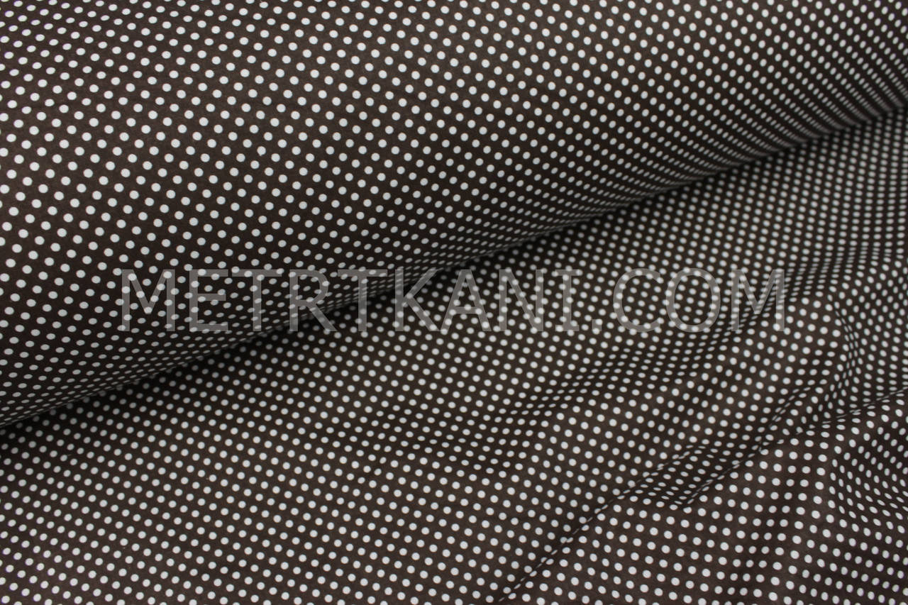 

Ткань хлопковая с белым горохом 2,5 мм на шоколадном фоне 125 г/м2 №1848