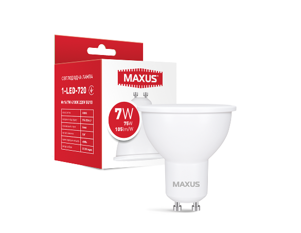 

Лампа светодиодная MAXUS 1-LED-720 MR16 7W 4100K 220V GU10