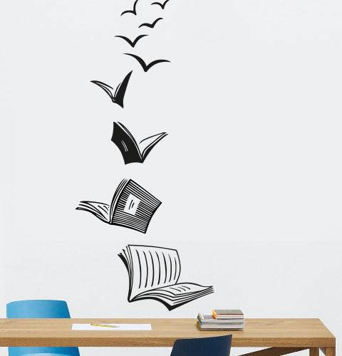 

Наклейка на стену Летящие книги-птицы (наліпка книжки літять, читання, чтение), Разные цвета