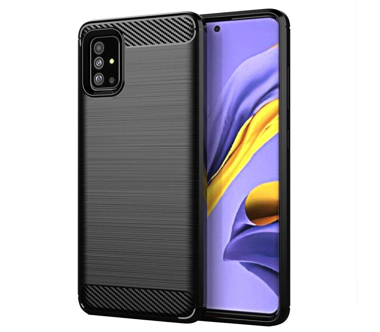 

Чехол для Samsung Galaxy A51 Carbon противоударный плотный карбоновый чехол на самсунг а51 черный