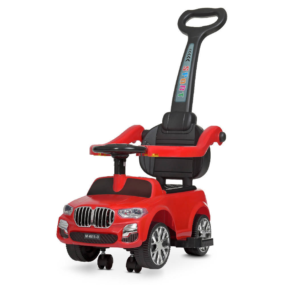 

Детский толокар музыкальный с родительской ручкой Bambi Racer M 4511-3 красный