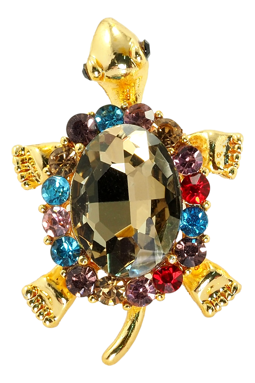 

Брошь "Черепаха с коричневым кристаллом и разноцветными стразами"