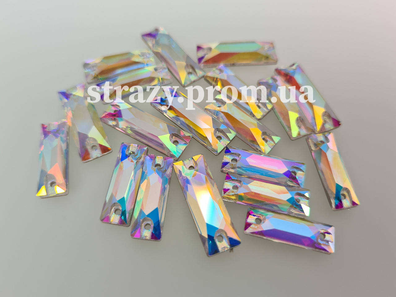 

Стразы пришивные Lux Багет 6*18мм. Crystal AB