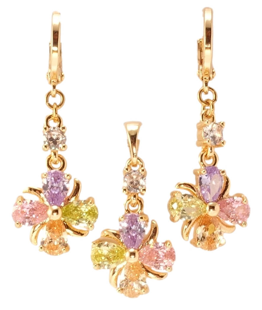 

Набор Xuping M&L желтый оттенок Серьги Кулон "Разноцветные кристальные цветочки"