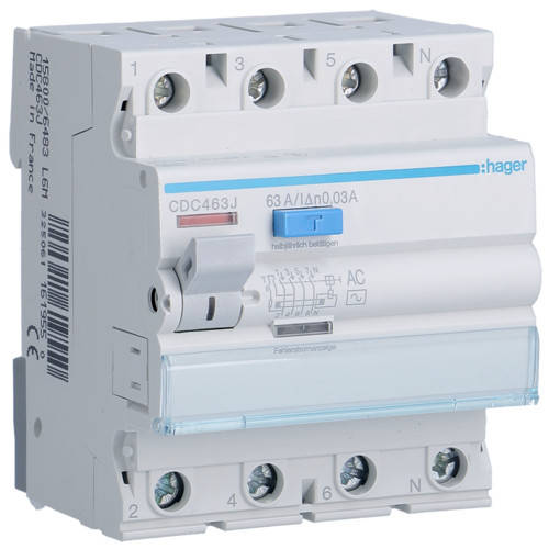 

Hager ПЗВ Тип AC 4P 30mA 63A CDC463J