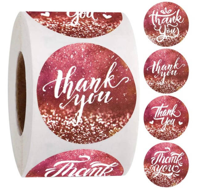 

Наклейки на бобине 4 дизайна "Thanks you" 500шт в рулоне, Ø - 2.5см