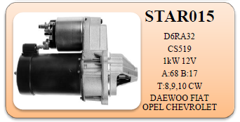 

Стартер Daewoo Lanos, Espero, Lacetti, Nubira, Tacuma, Chevrolet Aveo, Matiz STAR015 (CS519)