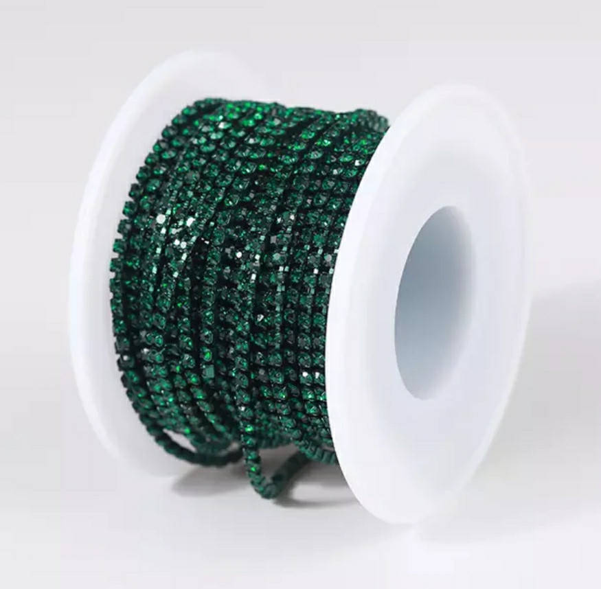 

Стразовая цепочка, ss10, Emerald, Изумрудный