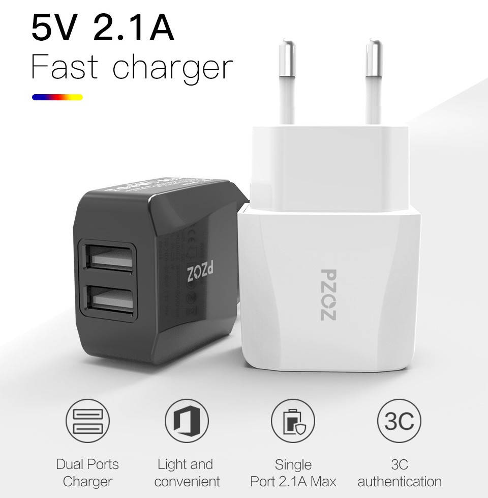 

Оригинальное Зарядное устройство адаптер PZOZ 5V/2.1A на 2 USB порта