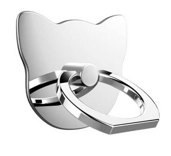 

Кольцо, держатель/попсокет на палец, для телефона «Серый котик» металлический, Серебристый