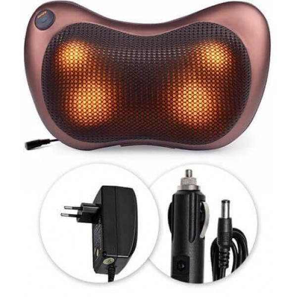 

Массажная подушка Massage Pillow 8028 на 4 ролиkа для шеи и спины, массажер роликовый, Коричневый
