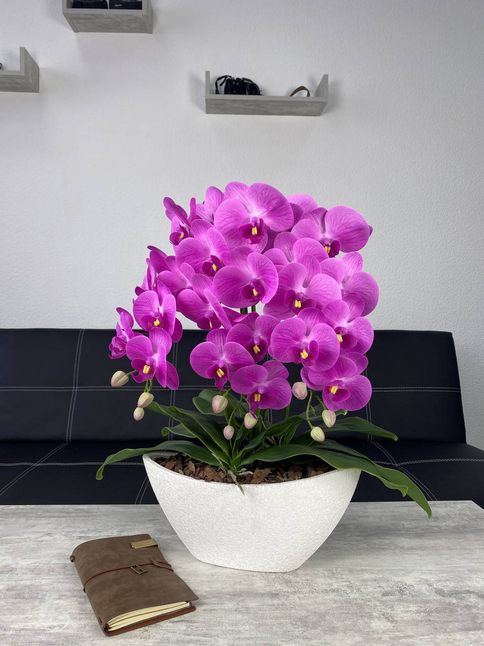 

Латексная орхидея Premium в белом горшке лодочка на 3 веточки розовый 60см 0106