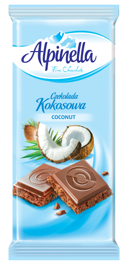 

Польский шоколад Alpinella Альпинелла нежный молочный с кокосом 90г Польша