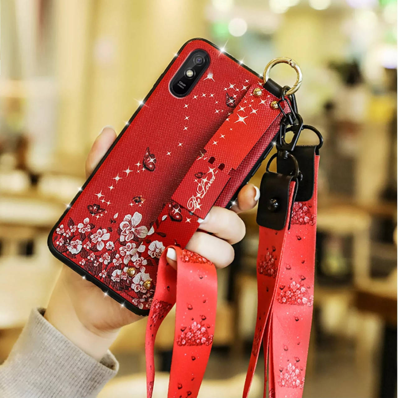 

Чехол Lanyard для Xiaomi Redmi 9A бампер с ремешком Red