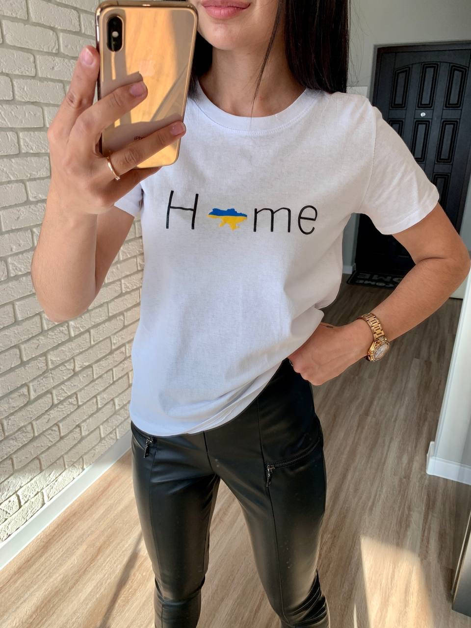 

Футболка женская белая с принтом «Home» , хлопок, оверсайз, размер 44-48, Белый