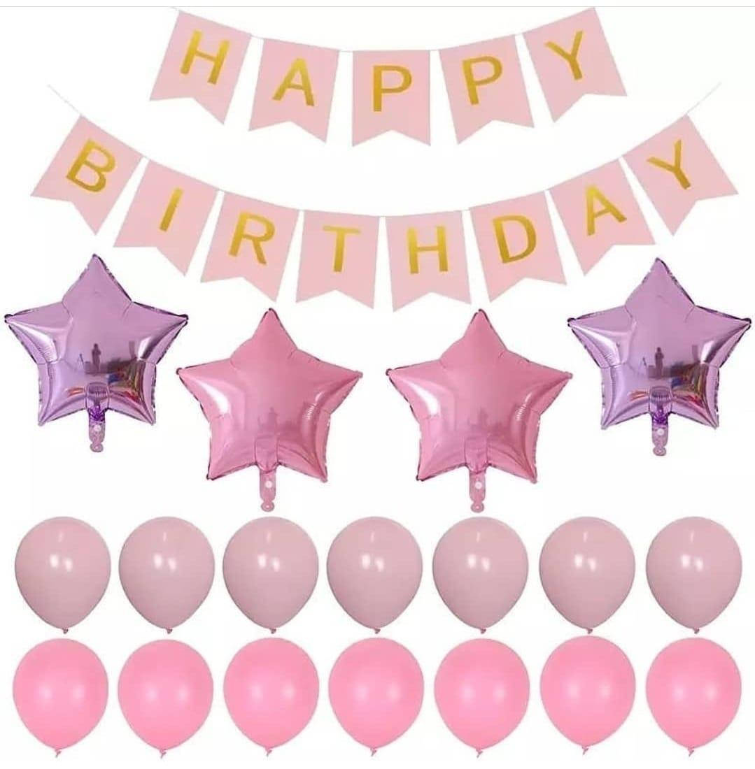 

Набор из шаров с гирляндой HAPPY BIRTHDAY | Розовые звезды, Розовый