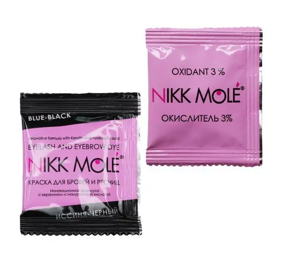 

Иссиня-черная краска + окислитель для бровей и ресниц (в саше по 5 мл) Nikk Mole