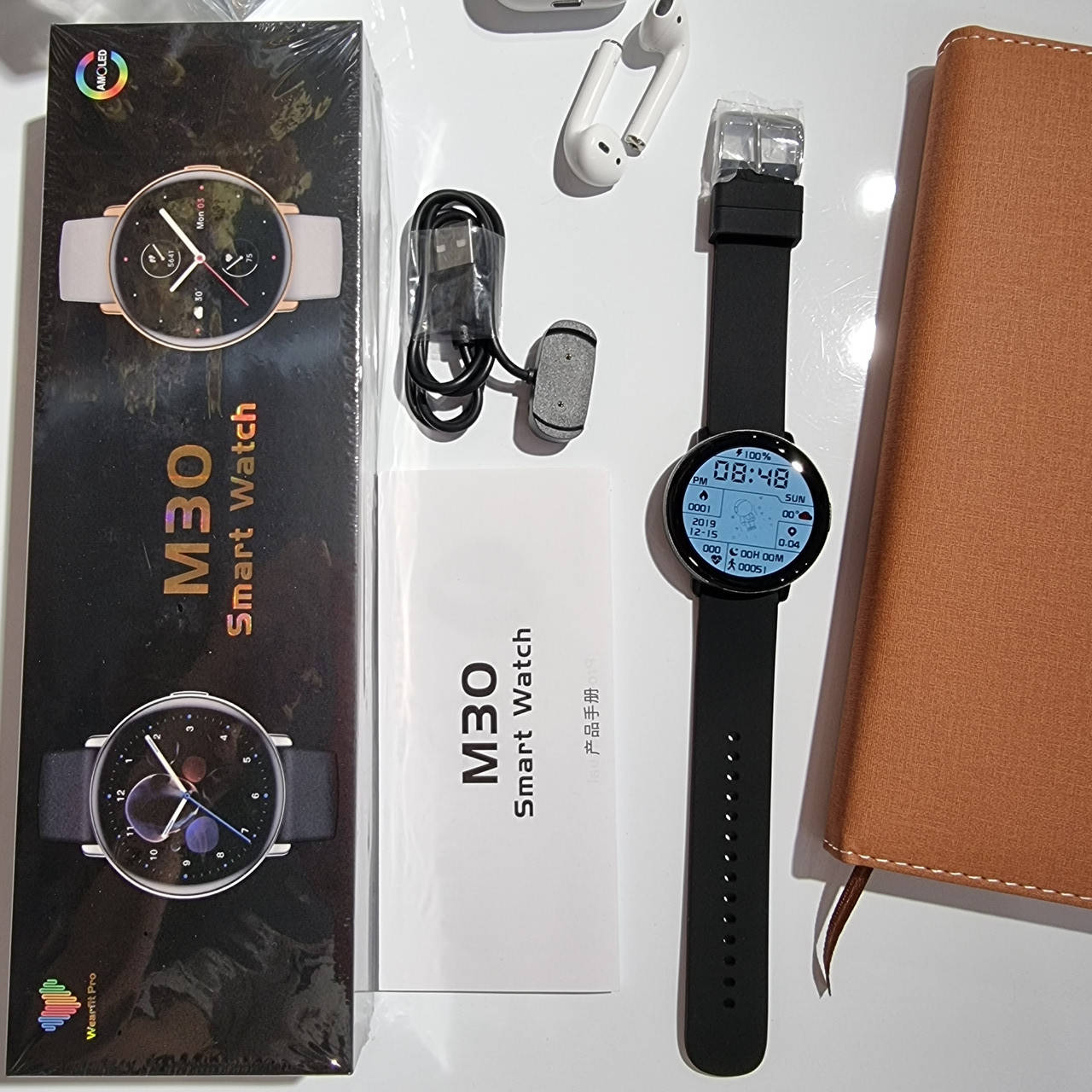 

Смарт-часы Smart Watch М30 Super Amoled круглые смарт вотч 42 mm с беспроводной зарядкой Черные