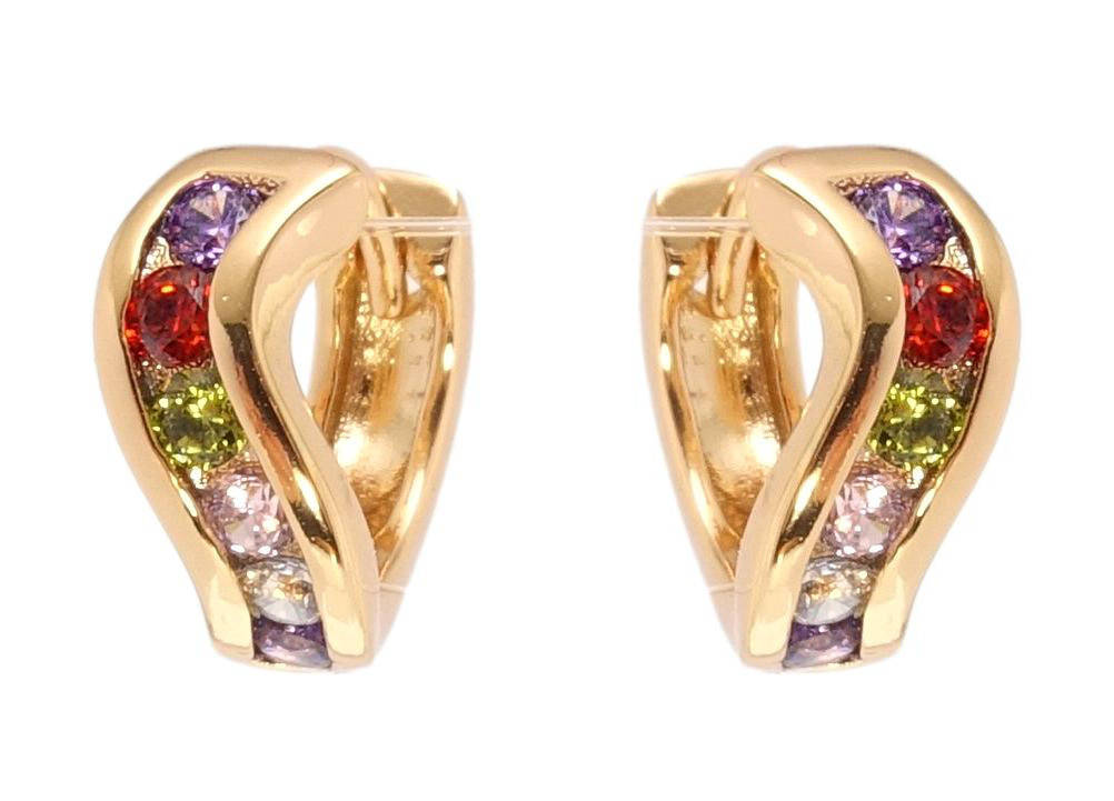 

Серьги Xuping Позолота 18K колечки "Волнистые дорожки разноцветных кристаллов"