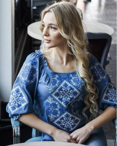 

Вишиванка жіноча Галичанка Говерла джинс синій ХL, Синий