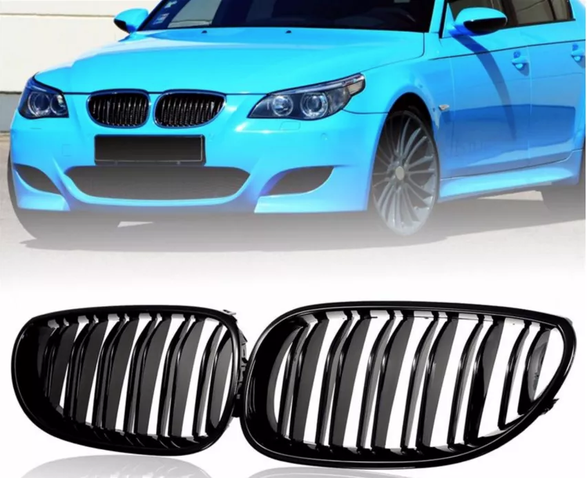 

Двойная двухреберная решетка радиатора ноздри для BMW E60 E61 бмв е60 е61 черный глянец