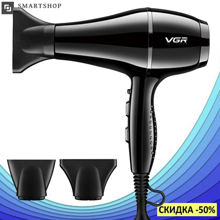 

Профессиональный фен для волос VGR V-414, Фен для укладки волос 2200 Вт Черный
