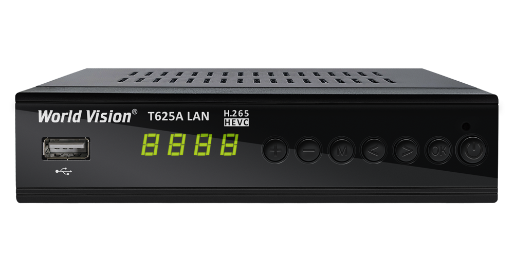 

World Vision T625A LAN H.265 Т2 Тюнер с обучаемым пультом и Ethernet входом 100 мб.