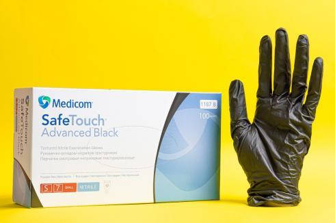 

Нитриловые перчатки М черные Medicom SafeTouch Advanced Black 3.3 г., Черный