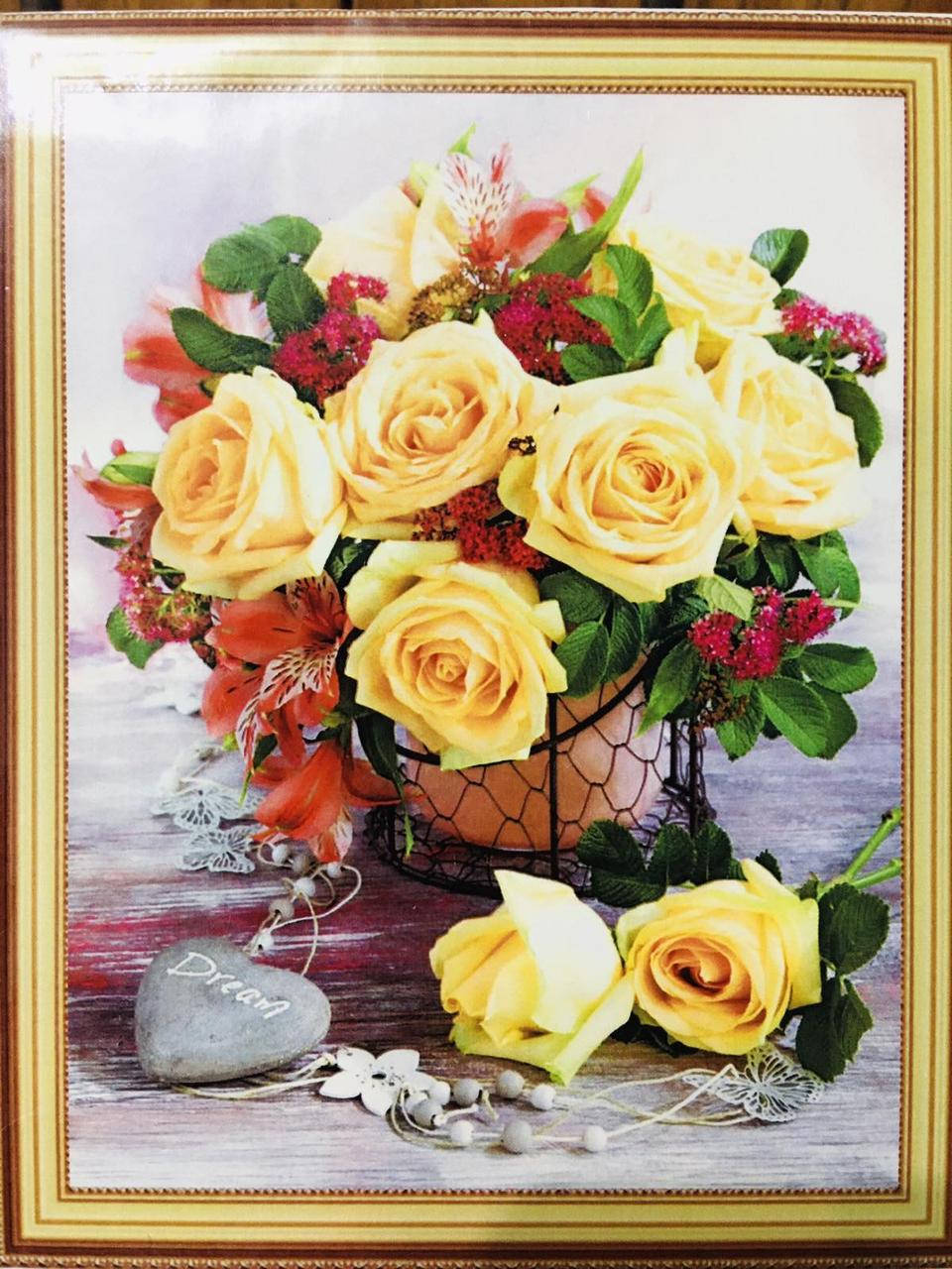 

50*40см Желтые розы, алмазная живопись, полная выкладка