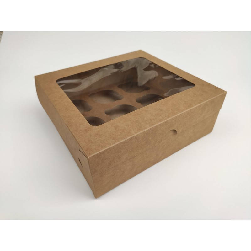 

Коробка на 9 капкейков с окном Крафт (240х250х90)