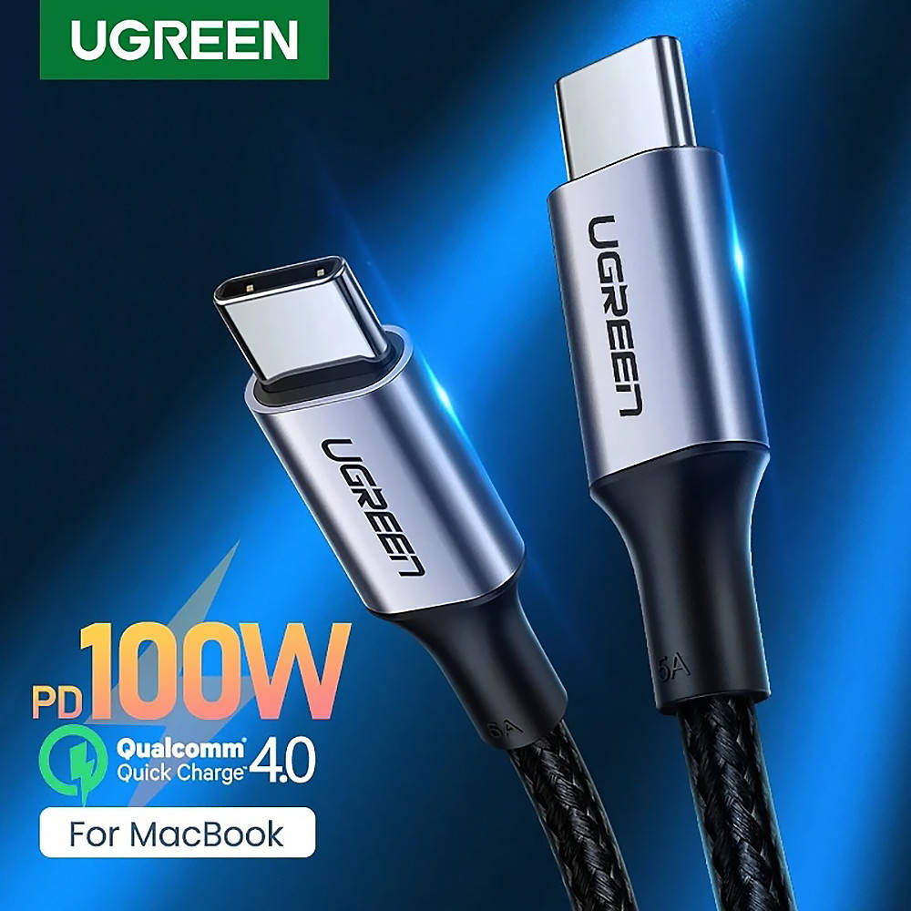 

Кабель Type-C to Type-C для быстрой зарядки UGREEN 5A 100W QC4.0 PD2.0 1.5м (черный)
