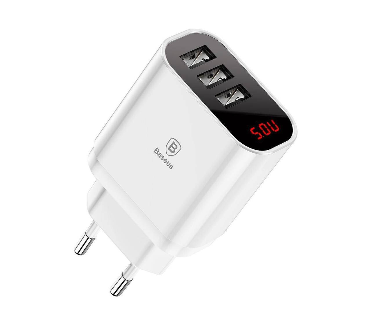 

Сетевое ЗУ адаптер Baseus Mirror Digital LED Display 3USB 3.4A белый