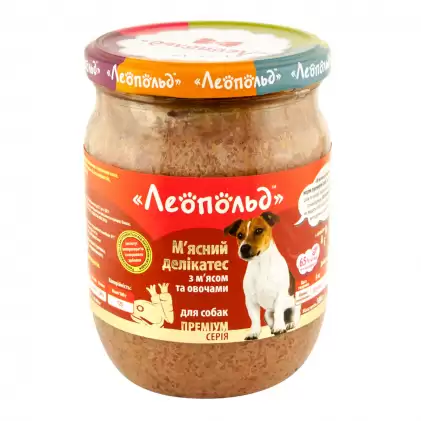 

Консервы Леопольд Мясные деликатесы с мясом и овощами 500г для собак