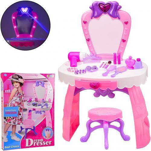 

Розовый столик трюмо со стульчиком подсветка 8300