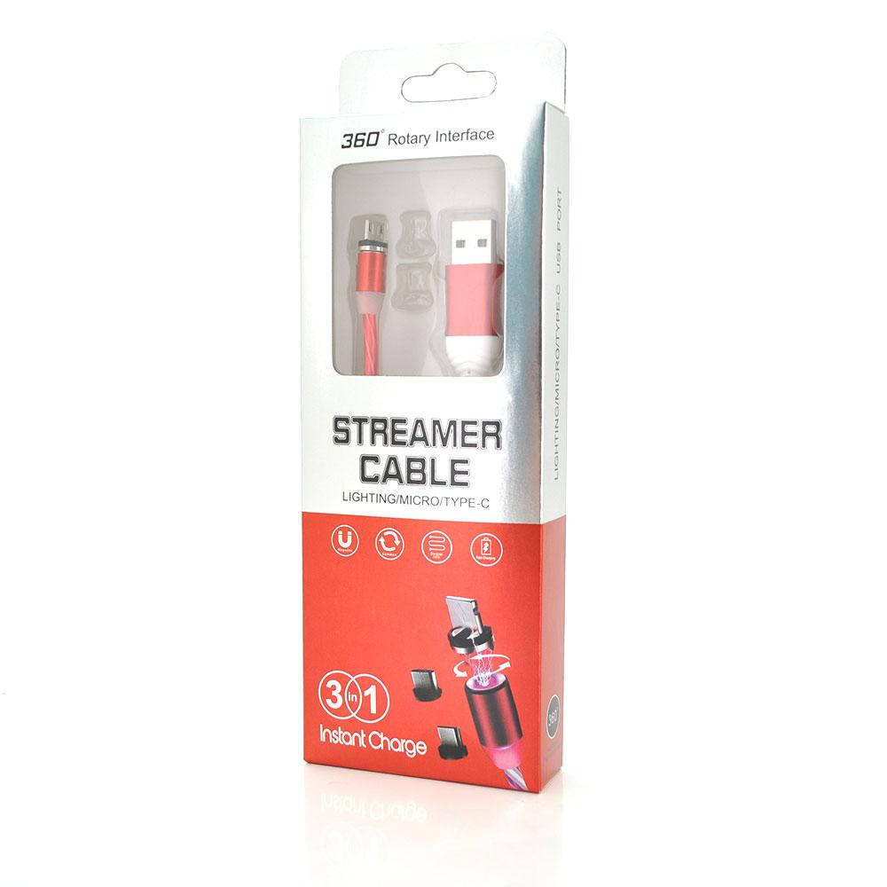 

Магнитный кабель светящийся USB 2.0/Micro USB, 1м, 2А, красный (без коробки) /