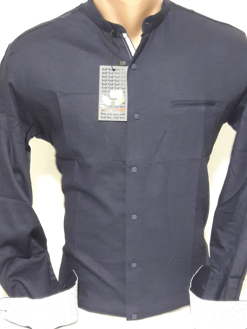 

Рубашка мужская Noseda vd-0001 тёмно-синяя приталенная однотонная воротник стойка Турция с длинным рукавом XXL, Темно-синий